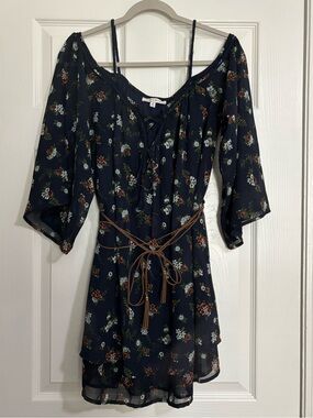 Floral Navy Dress with Waist Tie